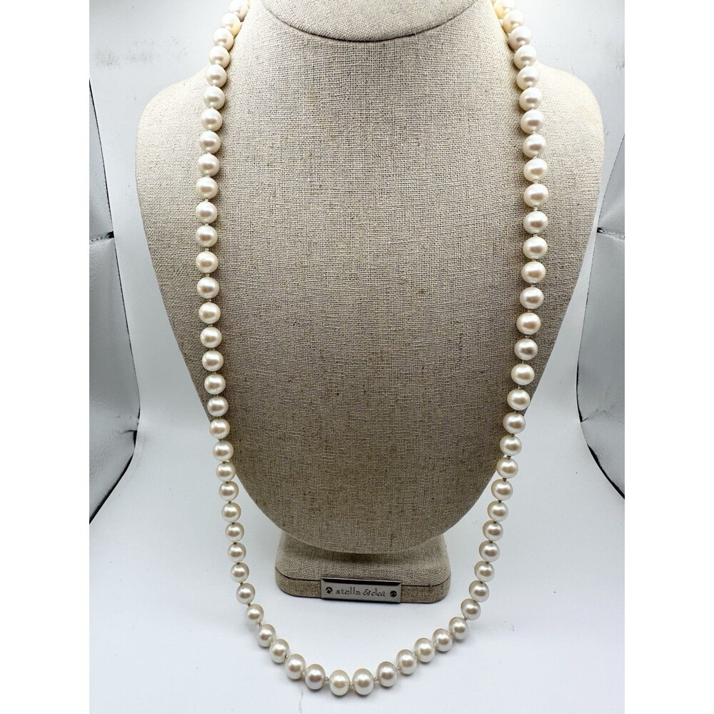 Vintage Gold Over Sterling Silver Clasp 8mm Glass Pearl Necklace 30”